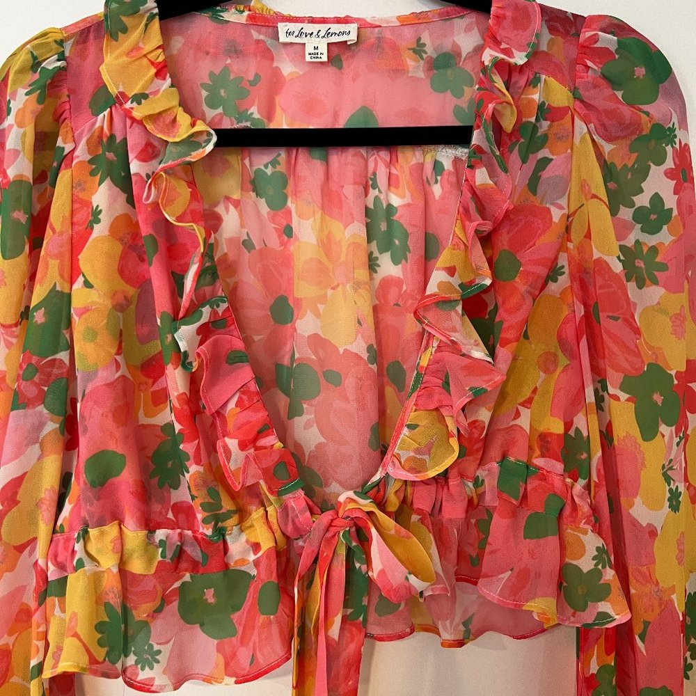 For Love and Lemons Floral ruffle cropped top